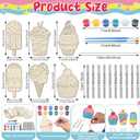 Silipull 24 Sets Summer Wind Chimes Craft for Kids Color Your Own Ice Cream Windchime DIY Unfinished Wood Hanging Ornaments Coloring Wind Chime for Kids Gifts School Home and Party Supplies