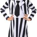 Girls Black White Striped A-Line Tank Dress with Blazer, Character Tank Dress Costume Set 5-14 Years for Halloween