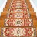 Non-Slip Carpet Stair Treads 15PCS, 8"x30" Peel and Stick Stair Runner for Wooden Steps Indoor, Washable Reusable Adhesive Backing, Pet-Friendly Safety Mats for Kids, Elders, Dogs (Vermilion Red l Beige)