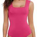 Women's Cute Square Neck Sleeveless Tank Tops Bodysuit Workout Top (XX-Large, Hot Pink)