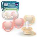 Philips Avent Ultra Soft Pacifiers Orthodontic Design, for Babies 06 Months, Flexible Shield, Silicone Symmetrical Nipple, BPAFree, 2 Sterilizing Cases, 4 Pack, SCF091/47, 4 Count (Pack of 1)