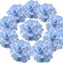 Flojery Silk Hydrangea Heads Artificial Flowers Heads with Stems for Home Wedding Decor, Pack of 10 (Blue)