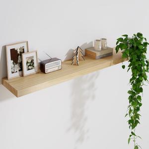 Solid Wood Floating Shelves For Wall, 48W x 9D x 1.56H Large Wall Shelves for Living Room Bedroom Bathroom Kitchen Drcor Storage with Invisible Heavy-Duty Metal Bracket, Natural, Set of 1