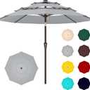 9FT 3-Tier Large Outdoor Patio Umbrella Market Table Umbrella-UV Resistant,Easy Push Button Tilt and Crank,8 Sturdy Fiberglass Ribs Heavy-Duty Pool Umbrella for Deck,Backyard,Garden,Yard,Light Gray