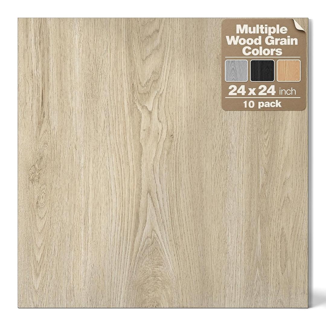Peel and Stick Floor Tile, 10-Pack 24" x 24" Vinyl Flooring, Nature Wood