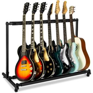AODSK 7 Multi Guitar Stand Rack with Folding Design, Multiple Guitars Stand, Portable Black Guitar Holder, Black Guitar Display Holder for Guitar & Bass, Studio & Home (7 Guitars)