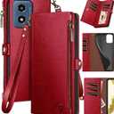 XcaseBar for Moto G 5G 2024/G Play 2024 Wallet case with Zipper Credit Card HolderRFID Blocking,Flip Folio Book PU Leather Phone Shockproof Cover Women Men for Moto G Play 2024 case Red