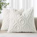 decorUhome Throw Pillow Covers 18x18 Inch Set of 2, Soft Plush Faux Wool Cream White Solid Couch Pillow Covers, Accent Farmhouse Neutral Square Pillow Cases for Sofa Bed Living Room