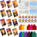 Motipuns 12 Set Seaside Sunset Pre Drawn Canvas Kit Sip and Paint Canvas Painting Set for Adult Pre Printed Cute Sip and Paint Party Favor DIY Virtual Party Gifts for Painting