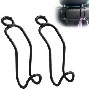 Car Headrest Hooks for Purse and Bag - 2 Pack Car Seat Hooks for Grocery Handbag, Car Interior Accessories for Men Women, Heavy-Duty Metal Car Purse Holder Covered by Leather - Black Leather/2L