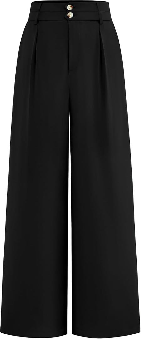 BTFBM Women Wide Leg Dress Pants 2026 High Waisted Button Pleated Business Casual Trousers Office Work Palazzo Pants (Black)