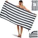 2-Pack Microfiber Beach Towels Set (63"x31.5" + 31.5"x16") | Oversized Quick Dry Sand Free Travel Towel for Beach Pool Gym Camping (Navy Blue)