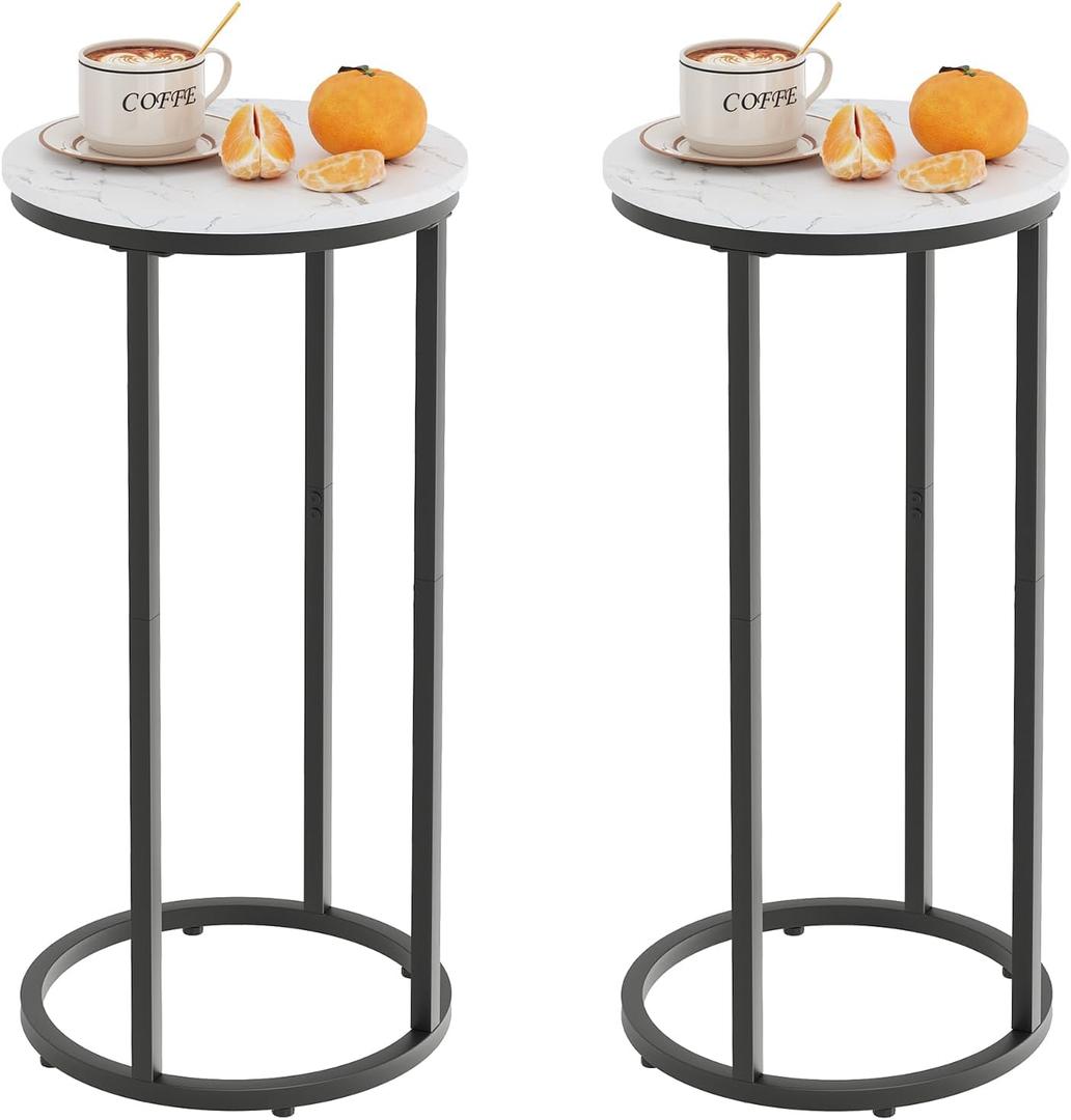 C Shaped End Table, Couch Side Tables for Living Room, Round Sofa End Table with Metal Frame, Small Wooden Snack Table for Bedroom, Small Spaces, Easy Assembly (Black,2pcs)