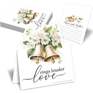 2 x 50Pcs 3D Christmas Wedding Table Decor Cards - Advice and Wishes for Mr and Mrs, Blank Guest Message Notes with Stand, Romantic Wishes Cards for Wedding Table Decor (Bells and Flowers)