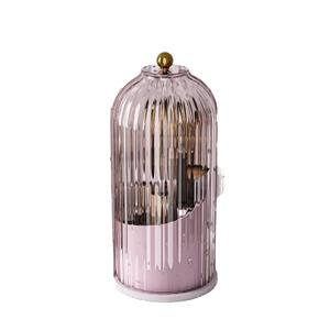 GAXmi Makeup Brush Holder with Lid Cosmetic Tools Organizer 360 Rotating Waterproof Dustproof Beauty Brushes Storage for Vanity, Pink-Purple