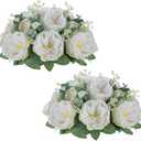 NUPTIO Artificial Flowers Ball Centerpieces: 2 Pcs 9.8 Inch Diameter Fake Kissing Rose Floral Balls for Wedding Party Bridal Shower Valentine Home  White Bouquet Arrangement Decorations for Table