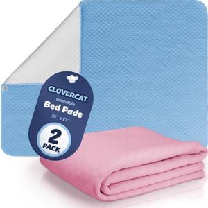 [Upgrade] CLOVERCAT 2 Pack Large Size 35x27 Bed Pads Washable Waterproof Mattress Protector, Reusable Incontinence Pee Pads for Bed Wetting Toddlers, Adults, Elderly, Women or Kids, Children