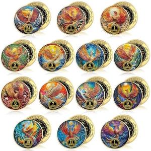 Blueweenly 14 Pcs Aa Sobriety Coins Set - 24 Hour Newcomer & 1-11 Month Recovery Chips Sober Anniversary Tokens Bulk Sobriety Gifts for Men and Women(Phoenix)