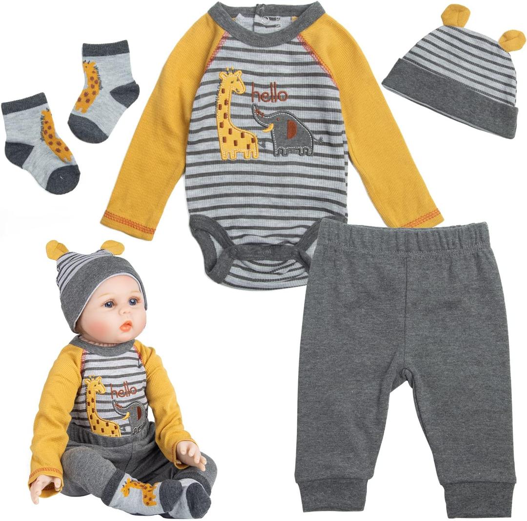 24 inch Toddler Reborn Baby Doll Boy Clothes Accessories 4 Pieces Fit 22-24 inch Reborn Dolls Gray Clothes