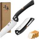 SENBON 440 Stainless Steel Super Sharp Pocket Folding Chef Knife Handle Camping Barbecue Outdoor Back Clip Portable (G10 bread knife)