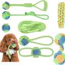 Dog Rope Toys for Small and Medium Dogs Durable Chew Toys for Aggressive Chewers Handwoven Interactive Tug of War and Fetch Toys for Teeth Cleaning, Stress Relief, Training (8Pcs, Ball and Slippers)
