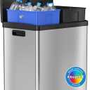iTouchless 16 Gallon Dual Step Trash Can and Recycle Bin with Lid, Stainless Steel Kitchen Garbage 2 Compartment Sorting, Odor Control Filter, AirNova Silent Close, Fingerprint-Proof, Matte Silver