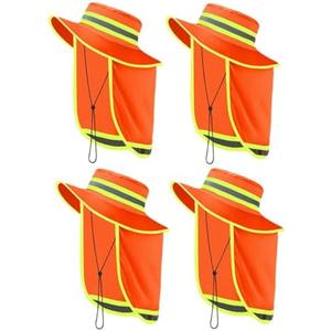 Liitrsh 4 Pcs High Visibility Reflective Sun Hat with Neck Flap Wide Brim Work Safety Boonie Hats Adjustable Bucket Cap for Men Women