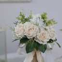 GLIDLION Wedding Bouquets Large for Bride Bridesmaid,White Champagne Artificial Roses Flowers for Wedding Church Decoration (9.5in)
