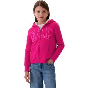 GAP Girls' Logo Hoodie Hooded Full Zip Sweatshirt (Small, Bright Beet)
