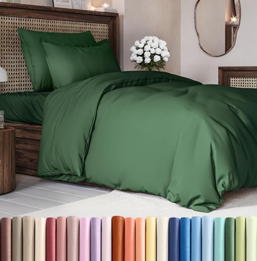 Duvet Cover Twin/Twin XL Size - Extra Soft Twin/Twin XL Size Duvet Cover - Lightweight, Breathable & Fade Free w/ Zipper Closures & Ties - 68" x 90" Inches - (Emerald Green) Comforter Not Included