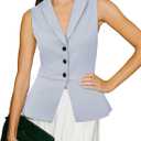 Tankaneo Womens V Neck Suit Vest Lapel Collar Button Down Sleeveless Blazer Slim Fit Work Casual Split Hem Waistcoat, Small