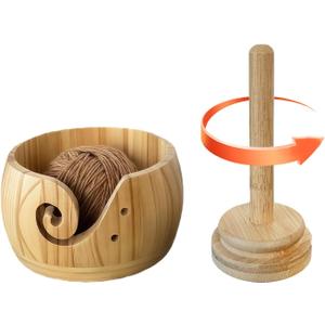 Large Wooden Yarn Bowl with Removable Holder & Lid | 2-in-1 Handmade Crochet and Knitting Yarn Organizer for Tangle-Free Crafting | Yarn Storage Box with Smooth Feed Holes