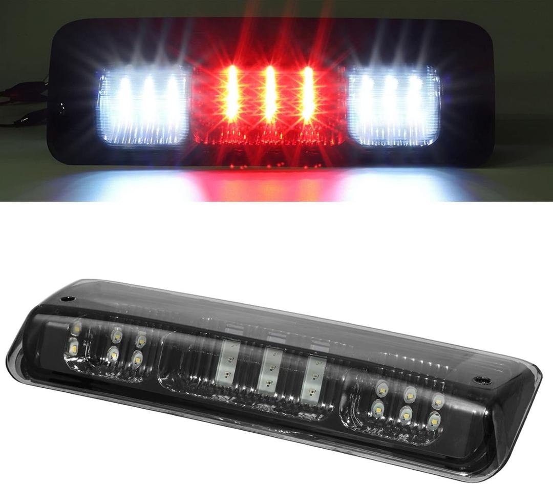 Partsam Replacement for F150 F-150 2004 2005 2006 2007 2008 High Mount Stop Light 3rd Third Brake Light Smoked LED Rear Cab Roof Center Mount Brake Tail Cargo Light Lamp Chrome Housing w/3 Plugs