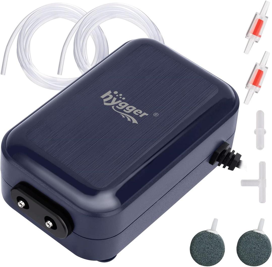 hygger Aquarium Air Pump,Adjustable Oxygen PumpSilent Powerful Aerator Pump 2W/3W/4.5W/6W/ 1/2 Air Outlets Ultra for Up to 100 Gallon Tank, 6wSet