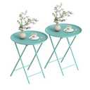 Garden 4 you Folding TV Tray Table, Metal Round Side Table, Green Dinner Table with Metal Frame, Modern Outdoor Tray Table for Living Room, Bedroom, Patio & Small Spaces, 2 Packs