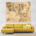 IMZEUSYEP Middle Retro Earth Map Tapestry Vintage Wall Hanging Wall Decor Decorative Wall Tapestries Durable Wall Art Decoration 3D Print Tapestry for Dorm Living Room Bedroom 50x60 Inch, Yellow