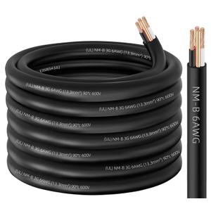 NM-B 6/3 Wire with Ground,50ft 6/3 NM-B W/G Wire 6 AWG Nonmetallic Sheathed NM-B Cable,Copper 6 Gauge 3 Conductor Residential Indoor Electrical Wiring for Branch Circuit Switches,Outlets,Other Loads
