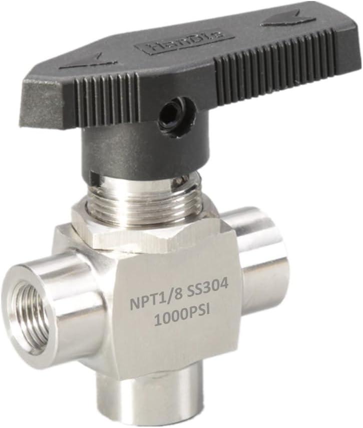 3 Way Ball Valve 1/8" NPT Stainless steel Reduce port Panel Mount Instrument Guage valve