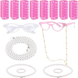 100 Days of School Old Lady Costume for Girls Include Granny Glasses Curler Glasses Chain Necklace Bracelet