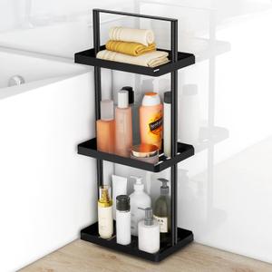 3 Tier Standing Shower Caddy Organizer Corner, Bathroom Shower Organizer Stand with Handle, Metal Shower Shelf Caddy Corner for Shampoo, Shower Rack Stands for Inside Bathroom, Bathtub, Black