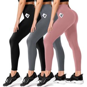FULLSOFT 3 Pack Leggings for Women High Waisted Soft Black Yoga Pants for Workout Athletic Running Reg & Plus Size (Large-X-Large, 01-black,grey,pink(with Pockets))