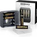 2 x Henreepow AA 1.5V Lithium Rechargeable Battery, Real High Capacity 3000mWh(2000mAh) Li-ion AA Batteries with 1.8H Individual Fast Charger,1600 Cycles, Long Lasting, Constant Output (4 Pack-Black)