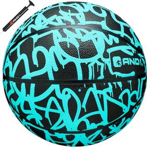 AND1 Fantom Graffiti Rubber Basketball - Streetball for Indoor and Outdoor Use, Deep Channel Construction and Durability (29.5 W/ Pump, Mint)