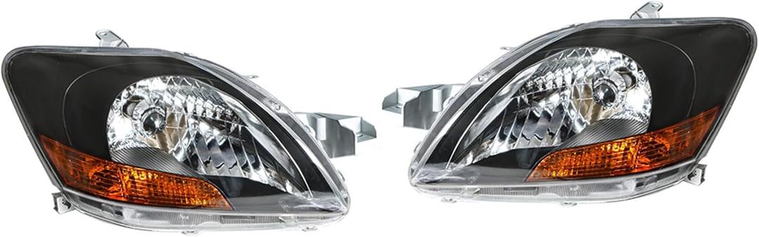 labwork Replacement for Yaris Sedan 2007-2011 Black Housing Projector Headlight Assembly Pair Left+Right Side (Passenger Driver Side)
