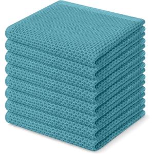 Homaxy 100% Cotton Waffle Weave Kitchen Dish Cloths, Ultra Soft Absorbent Quick Drying Dish Towels, 12 x 12 Inches, 8-Pack, Lake Blue