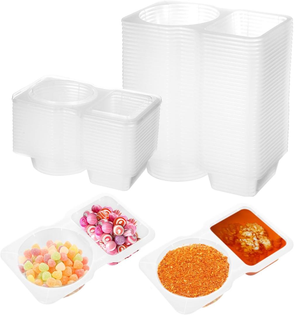 20 Sets Reusable Snack Container, Double Condiment Containers with Lids, Snack Pack Containers, Stackable Snack Containers with Lids, Portable Sauce Containers for To-Go Sauce, Sampling, Travel Snack