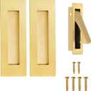 Pocket Door Handles and Edge Pull Brushed Brass, 6Inch Handles Hardware Latch,Recessed Finger Flush Pulls,for Closet,Sliding,Barn Door