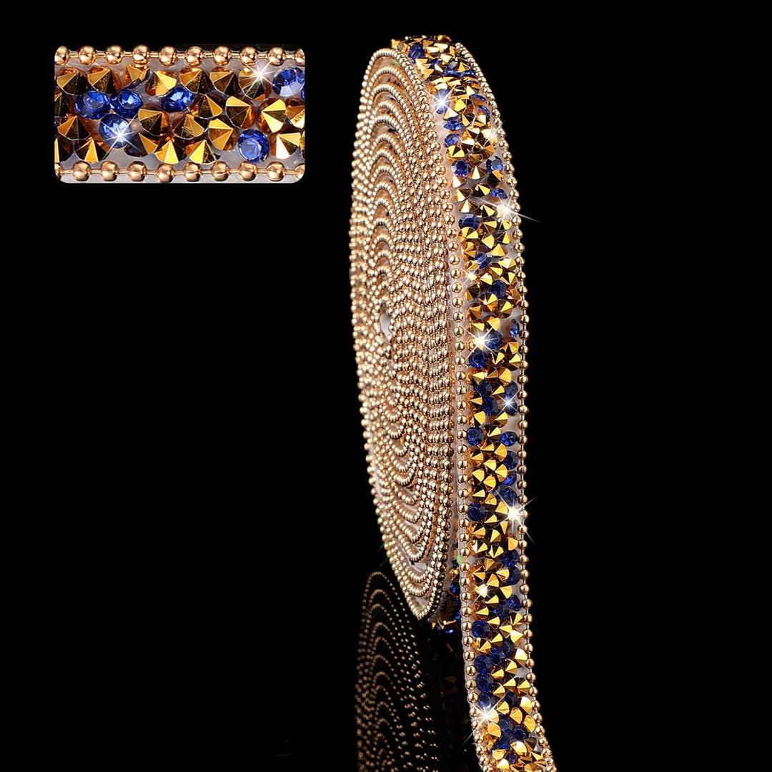 Hicarer 3 Yards Resin Rhinestone Ribbons for Graduation Cap Decorations Wedding Self Adhesive Glitter Resin Diamond Crystal Ribbon Craft DIY Bag Shoes Clothes(0.4 Inch,Royal Blue)