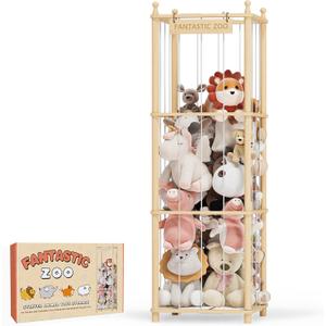 TOPMELON Stuffed Animal Zoo Storage, 16.8 x 16.8 x 53.6 Large Capacity Plush Toy Organizer, Cute Zoo Toy Holder for Kids, Wooden Toys Organizer Tower for Playrooms & Children's Room