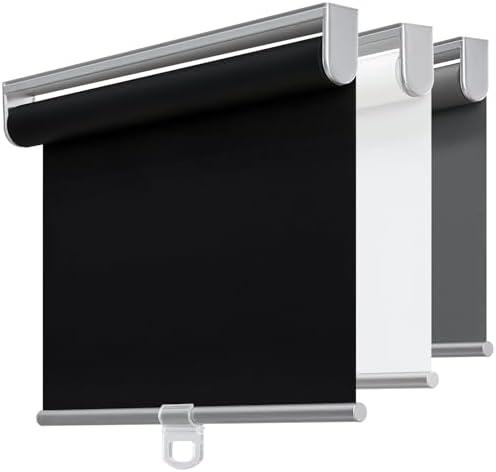 Cordless 100% Blackout Roller Shades for Windows,UV Protection Pull Down Shades,Room Darkening Door Blinds Thermal Insulated Fabric for Home Office and Bedroom(19" W x 72" H,Black)
